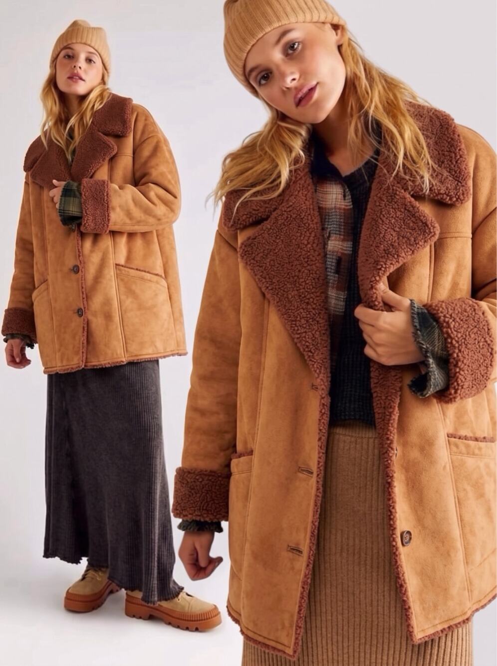 Free People Tan Brown Teddy Shearling Jacket